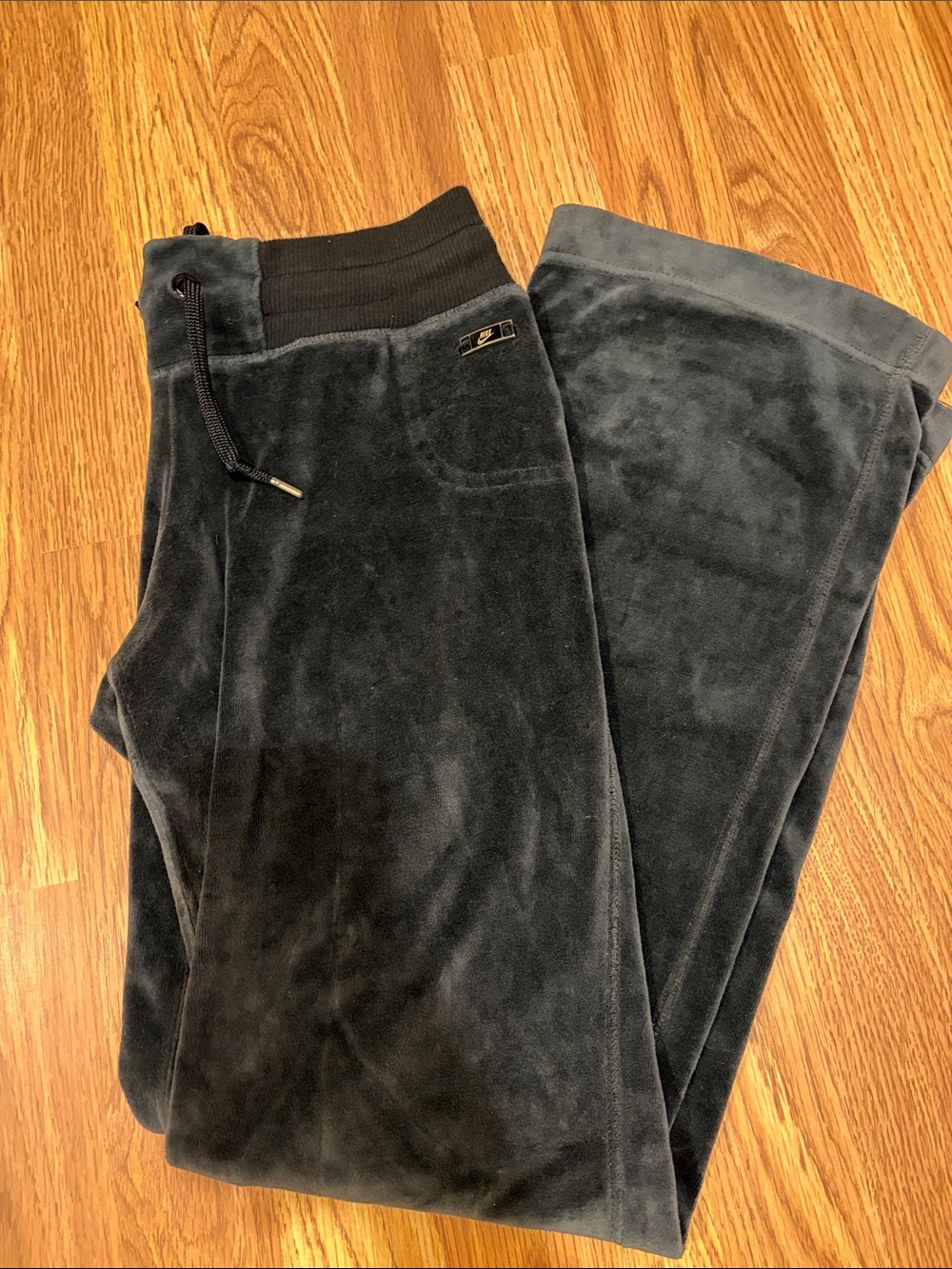 Nike Black Velour Wide-Leg Drawstring Pants